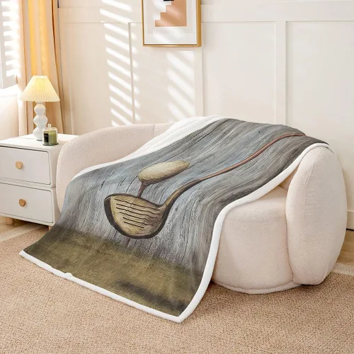 Miniatura 5 de Golf Printed Bed Blanket,Ball Game Lovr Throw Blanket Lightweight Soft Cozy,Retro Simple Style Flannel Blankets for Sofa Bedroom Office,Brown Brown