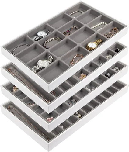 JACKCUBE DESIGN MK212-2ABCD - Bandejas apilables de cuero sintético para joyas, almacenamiento de joyas, aretes, collar, pulsera, anillo organizador