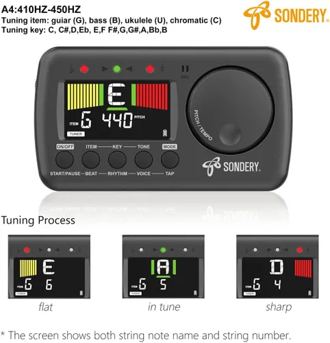 Miniatura 4 de Sondery Sintonizador de metrónomo digital 3 en 1 para todos los instrumentos, metrónomo recargable con Tap Tempo, afinador cromático generador