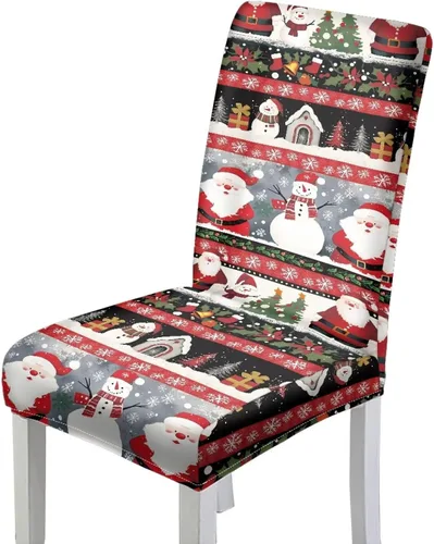 Miniatura 21 de HUGS IDEA Snowman Seat Covers for Dining Room Chairs Set of 2 Santa Claus Stretch Chair Slipcovers Protector Removable and Washable Kitchen Dining