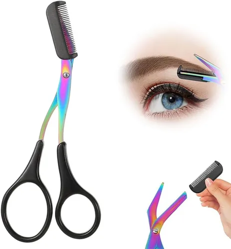 Miniatura 8 de Tijeras recortadoras de cejas, tijeras profesionales para cejas 2 en 1 con peine, cortador de cejas de acero inoxidable de precisión, herramienta