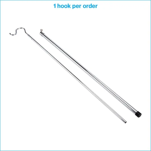 Miniatura 6 de SSWBasics Gancho cromado para ropa, poste de gancho cromado duradero, gancho ajustable de alto alcance para ropa, poste de gancho de metal