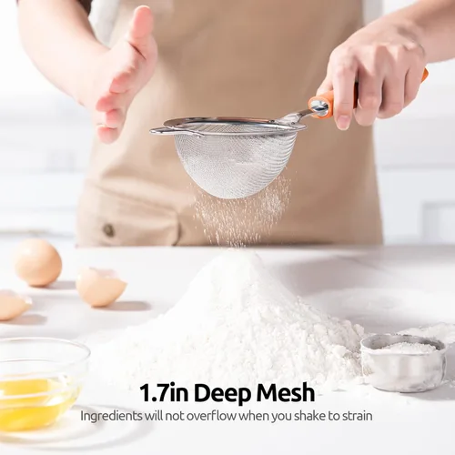 Miniatura 9 de Colador de malla de acero inoxidable 18/8: U-Taste Colador de alimentos de malla fina de cocina de 3.9 pulgadas con mango de silicona resistente (6)
