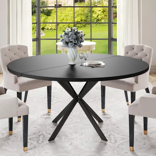 Mesa de comedor redonda de 47.24 pulgadas para 4-6 personas, mesa de cocina redonda con parte superior de madera, mesas de pedestal de cena