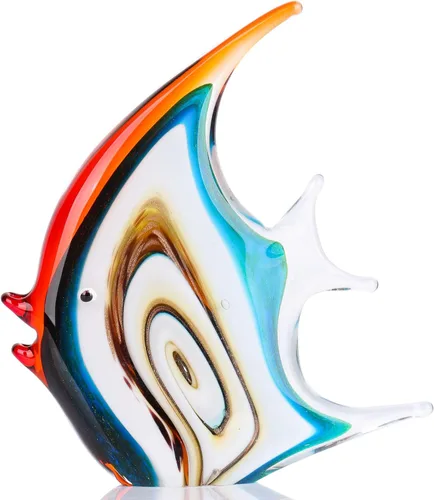 XMGZQ Figuras de peces de vidrio naranja soplado a mano para decoración del hogar, pisapapeles artísticos de vidrio marino, adornos coleccionables