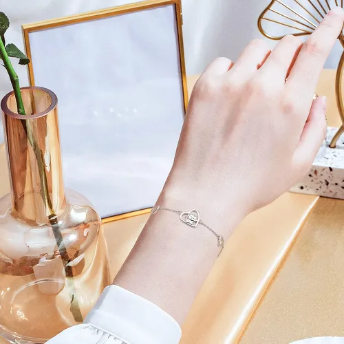 Miniatura 5 de FLYOW Pendientes de tuerca de plata 925 con diseño de corazón de animal con circonita cúbica y mono, collar con dije, regalo de cumpleaños