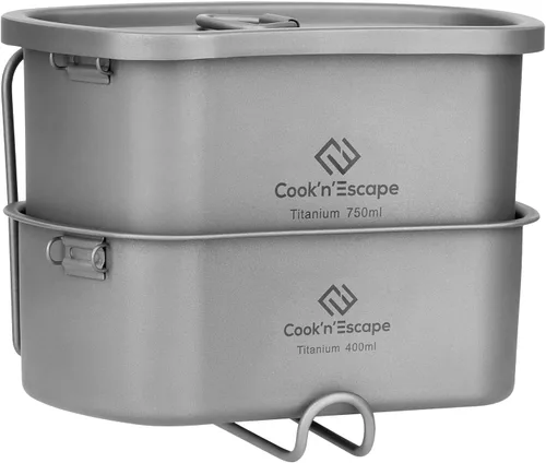 Miniatura 8 de COOK'N'ESCAPE Utensilios de cocina de titanio para acampar, kit de desorden de cantina, comedor de camping con olla y sartén, utensilios de cocina