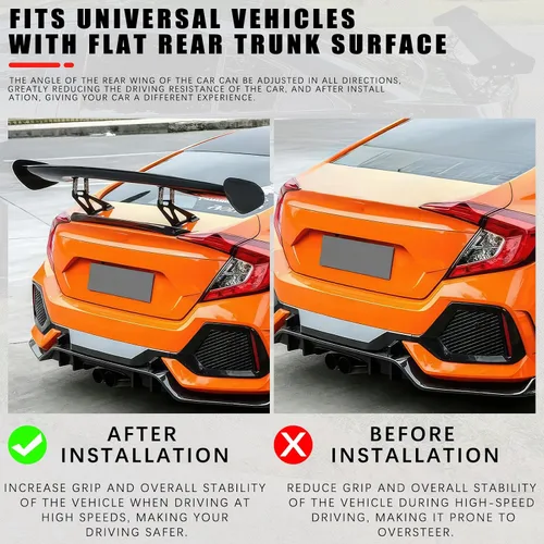 Miniatura 4 de JMTBNO Alerón trasero GT de 47 pulgadas, alerón de ala de camión negro mate para automóvil compatible con Chevy Corvette Camaro Nissan Lexus Ford