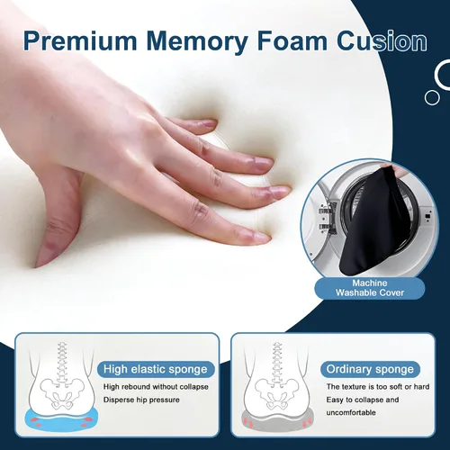 Miniatura 3 de Cojín de Espuma Viscoelástica, Cojín de Asiento de Alivio de Presión para Sillas de Oficina y Asiento de Automóvil, Diseño Ergonómico de Cojín