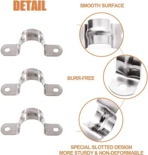 Miniatura 6 de Keadic 30 Uds. M25 Correa de dos agujeros con soporte en U, clips de tensión de acero inoxidable para tubos rígidos, para tuberías