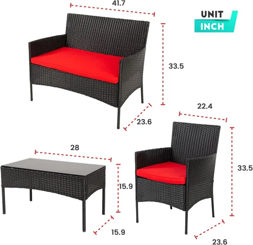 Miniatura 8 de PayLessHere Juego de Muebles de Exterior de 4 Piezas, Juego de Muebles Modulares de Patio Resistente al Agua, Juego de Conversación con 3 Sillas