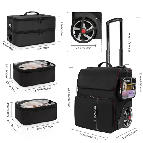 Miniatura 4 de Estuche de maquillaje grande con una bolsa de viaje grande para estilista, bolsa de peluquería con bolsa desmontable, aislamiento térmico y capa