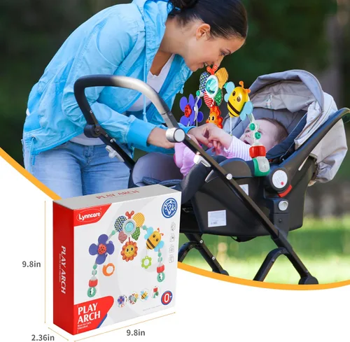 Miniatura 6 de Lynncare Juguetes de moisés ajustable para bebés y niños pequeños, arco de cochecito, juguetes para cuna de bebé con fascinante colgante