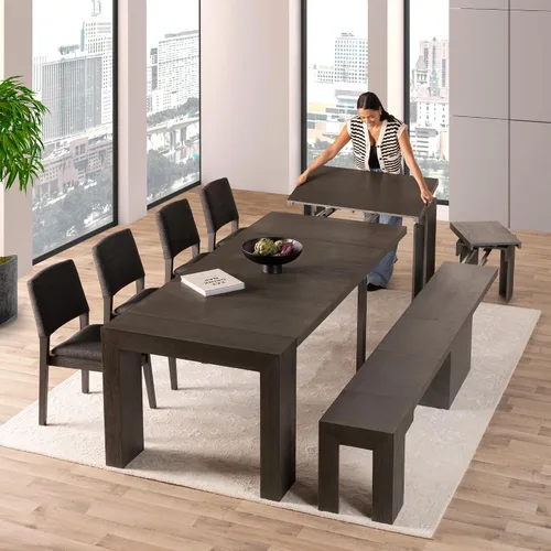Miniatura 25 de Transformer Table - Mesa de comedor extensible de madera maciza, asientos 2-12, mesa de comedor expandible, muebles que ahorran espacio, muebles