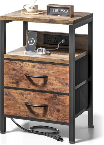 Miniatura 17 de Lazzanto Mesa de Noche Mesita de Carga para Dormitorio - Mesa de Noche con Estación de Carga, Mesita de Noche Moderna con Estante Abierto y 2