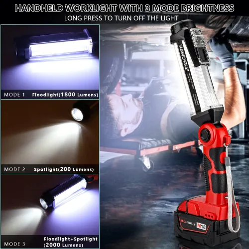 Miniatura 3 de Luz de trabajo LED inalámbrica compatible con batería Milwaukee de 18V, Hiesuan linterna de camping portátil de 35W 2000LM para exteriores