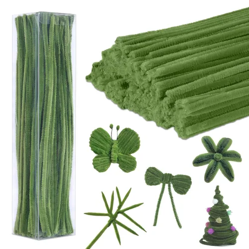 Iuuidu 200 limpiapipas, tallos de chenilla verdes, palitos peludos, suministros de manualidades para manualidades, manualidades, decoración de