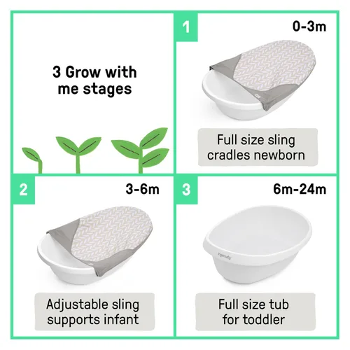 Miniatura 4 de Ingenuity Full Comfort - Bañera 3 en 1 para bebé, 3 fases de uso, recién nacido a niño, soporte ajustable de cobertura completa, incluye 2 tazas
