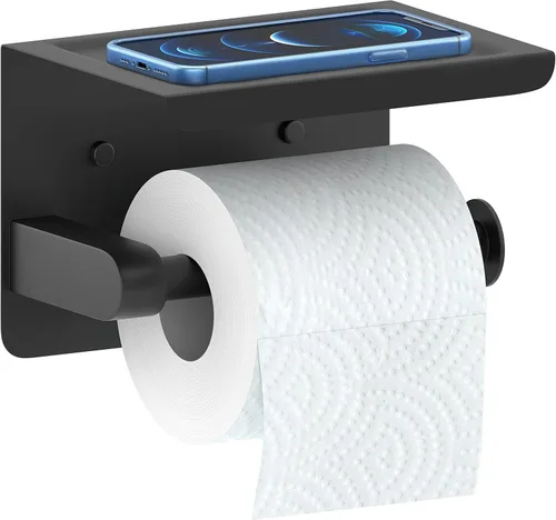 Miniatura 10 de Soporte de papel higiénico de níquel cepillado con estante, montaje en pared de acero inoxidable SUS304, adhesivo de doble instalación o tornillo