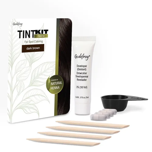 Godefroy Impulsado por Henna - Kit de tinte de 4 aplicaciones | Marrón oscuro | Color de cabello puntuado alimentado por henna natural