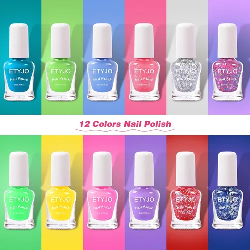 Miniatura 2 de Esmalte de uñas para niños - 12 colores de esmaltes de uñas arcoíris, juego de esmalte de uñas no tóxico a base de agua que se despega, juego