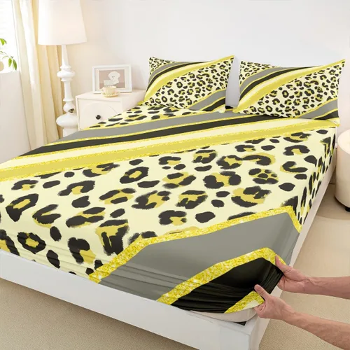 Miniatura 16 de Sábana bajera ajustable para niños, tamaño individual, diseño de cebra y leopardo con purpurina, decoración de habitación para niñas y mujeres, A1
