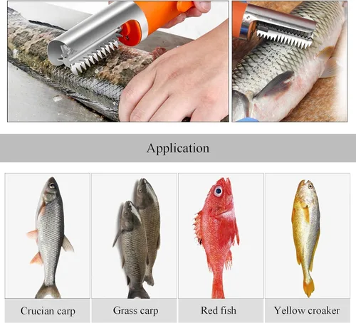 Miniatura 6 de Potente rascador eléctrico de pescado, limpiador de escamas de pescado inalámbrico, removedor automático de escamas de peces con un escalador manual