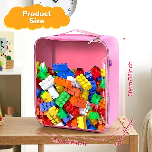Miniatura 2 de Paquete de 8 bolsas grandes transparentes de almacenamiento de juguetes con asas, 12 x 10 x 5 pulgadas, organizador de almacenamiento de juguetes