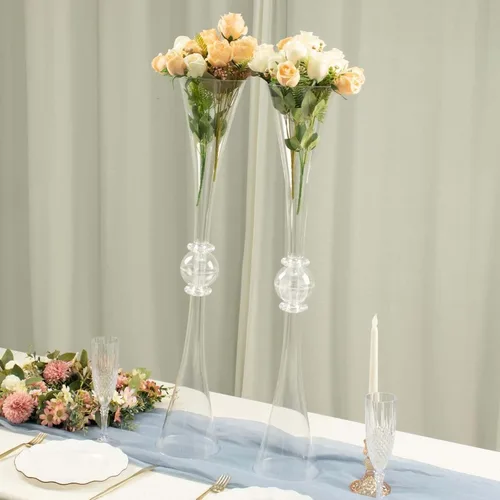 Miniatura 2 de Efavormart - Juego de 2 centros de mesa de trompeta con adornos de cristal transparente de 31 pulgadas, jarrón reversible de plástico para flores
