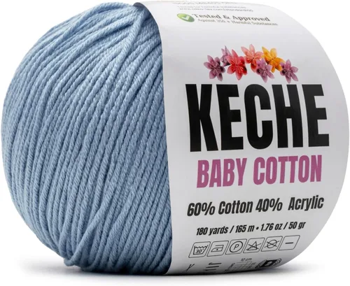 Miniatura 123 de Keche Hilo de algodón, 60% algodón, 40% hilo acrílico, hilo de algodón suave para crochet y tejer, hilo amigurumi, 1 madeja/bola, 1.76 onzas (50g)