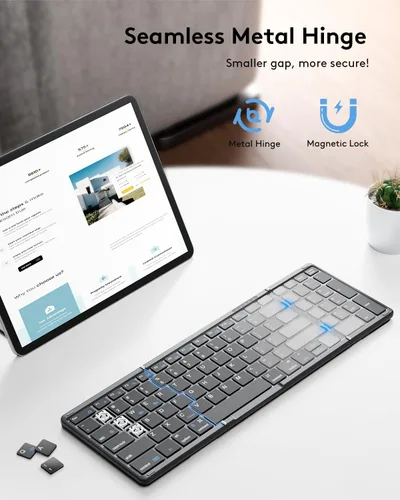 Miniatura 4 de Samsers - Teclado plegable Bluetooth con teclado numérico, teclados plegables inalámbricos de tamaño completo con cuero PU, portátil para viajes