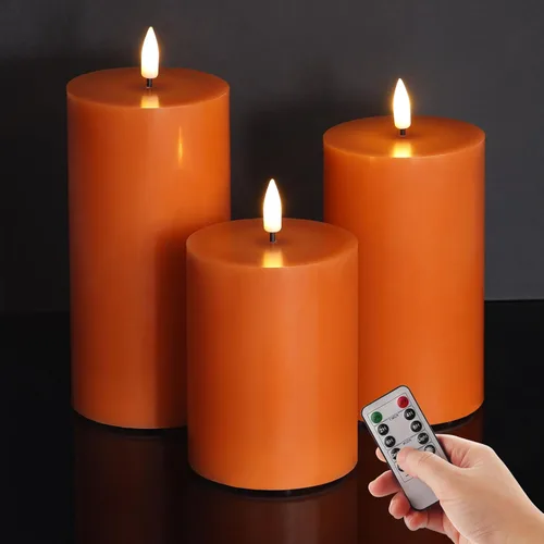 Miniatura 10 de Velas de pilar blancas sin llama con control remoto, velas LED de Halloween que funcionan con pilas, velas eléctricas parpadeantes de cera real