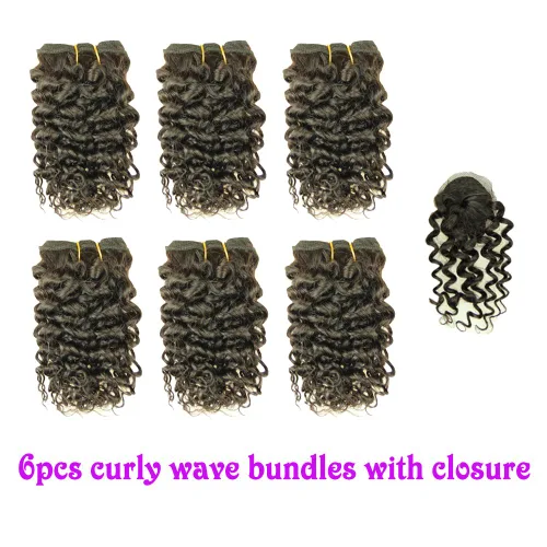 Miniatura 4 de VIOLET Cabello 8 Pulgadas Brasileño Rizado Profundo Tejido Cabello Corto Humano 6 Paquetes Con Cierre 100% Extensiones de Cabello Humano Sin