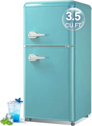 Miniatura 11 de Mini refrigerador retro con congelador de 3.5 pies cúbicos, refrigerador pequeño con termostato ajustable de 7 niveles, refrigerador compacto