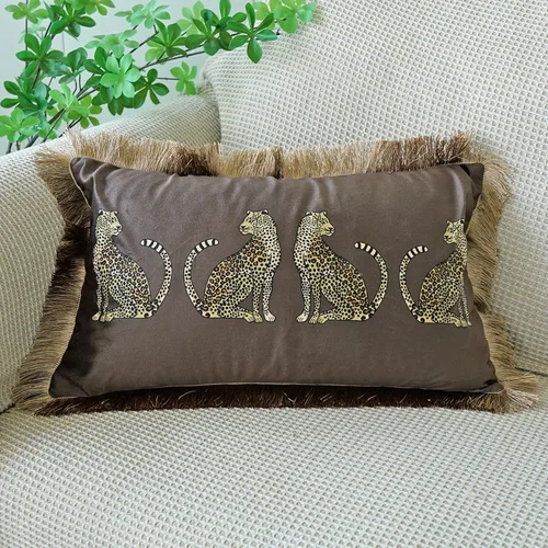 Miniatura 6 de vctops - Funda de cojín cuadrada con estampado de leopardo, super suave, de terciopelo, con diseño de animales, con borlas, funda decorativa
