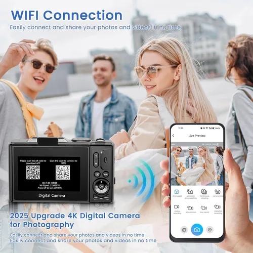 Miniatura 4 de Cámara digital 4K para fotografía, cámara de videoblogs de 64 megapíxeles para YouTube con pantalla giratoria de 3" 180°, cámara compacta de zoom