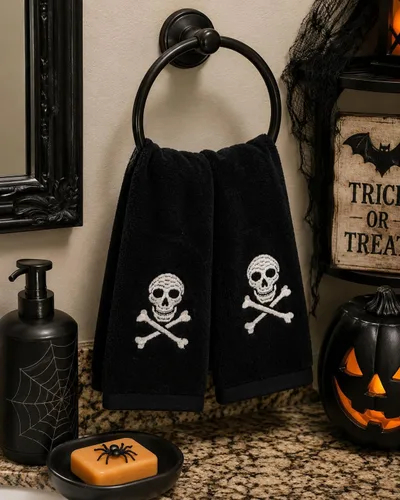 Miniatura 20 de Serafina Home Toallas de mano de baño de Halloween, fantasmas bordados, diseño Boo, juego de 2, color negro, 16 x 25 pulgadas