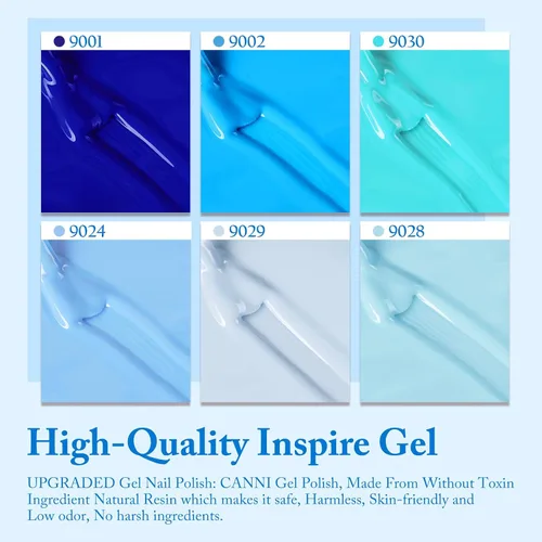 Miniatura 6 de CANNI - Juego de esmalte de uñas en gel azul de 6 colores 9ML Baby Royal Light Blue – Esmalte de uñas en gel inspirado en el océano Acuario