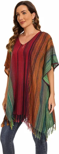 Miniatura 4 de Blusa tipo caftán con rayas bohemias para mujer, talla extra grande XL a 4X