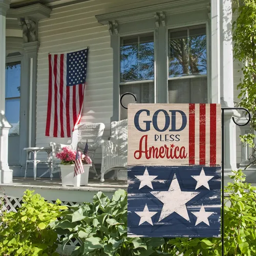 Miniatura 5 de Hzppyz Bandera patriótica de jardín con texto en inglés «God Bless America» del 4 de julio, de doble cara, diseño de estrellas y rayas de Estados