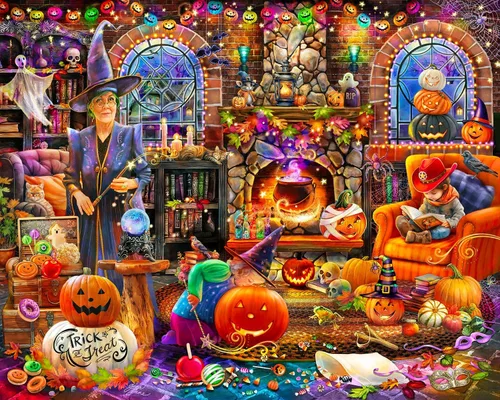Springbok 's Grandma's Halloween Party - Rompecabezas de 1000 piezas para Adutls Featues una escena de Halloween caprichosa para rompecabezas de