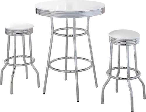 Miniatura 8 de Coaster Home Furnishings - Retro años 50 - Juego de bar de 3 piezas - Metal y laminado - Mesa redonda, taburetes de bar giratorios, patas cromadas