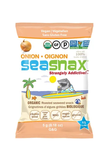 SeaSnax Bocadillo de algas tostadas orgánicas, cebolla, 0.18 onzas (paquete de 12)