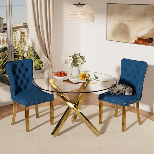 Miniatura 41 de Juego de mesa de comedor redonda de cristal moderno de mediados de siglo para 4, juego de vajilla circular de lujo plateado de 5 piezas, juego