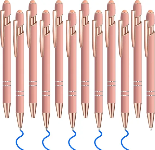 Miniatura 14 de 12 bolígrafos de tinta azul con punta de lápiz capacitivo, bolígrafo de metal de 0.039 pulgadas para pantallas táctiles, 2 en 1, regalo para amigos