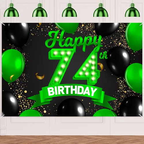 Miniatura 68 de Cartel de feliz cumpleaños 26 verde y negro, telón de fondo con texto en inglés "Cheers to 26 years old confeti", globos de confeti, decoración