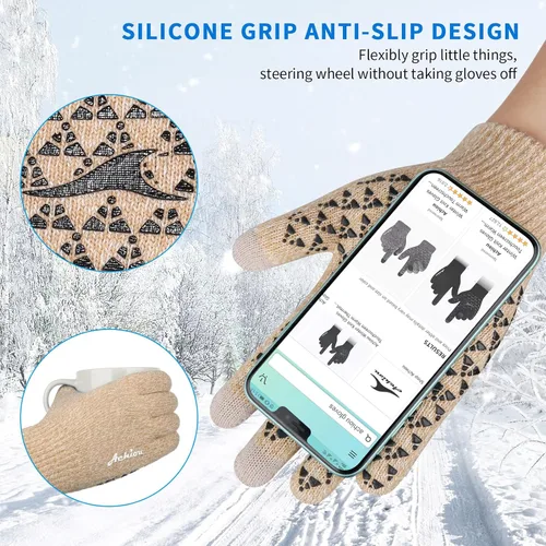 Miniatura 32 de Achiou Guantes de invierno para hombres y mujeres, guantes para pantalla táctil, gel de silicona antideslizante grueso mejorado, forro térmico