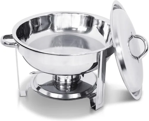 Miniatura 5 de Super Deal - Plato redondo de acero inoxidable de 5 cuartos de galón, para catering, cena y bufé, Plateado