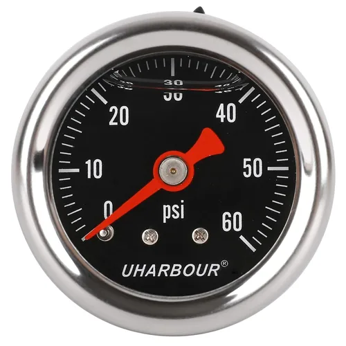 Miniatura 3 de Manómetro lleno de glicerina con caja de acero inoxidable 304, esfera negra de 1-1/2 pulgadas, 0-60 Psi, alta precisión, montaje trasero central NPT