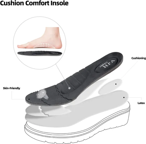 Miniatura 3 de VJH confort Mocasines de mujer con punta redonda para caminar cómodos, con soporte de arco (negro, 9), Negro